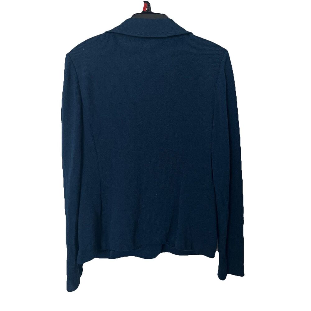 St John Collection Blue Textured Knit 3 Button Blazer Jacket Wool Blend Size 12 - Picture 7 of 7